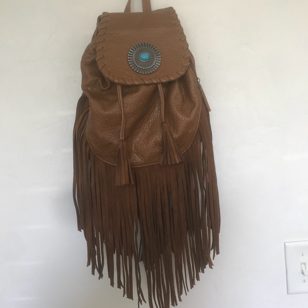 Brown leather tassel bag